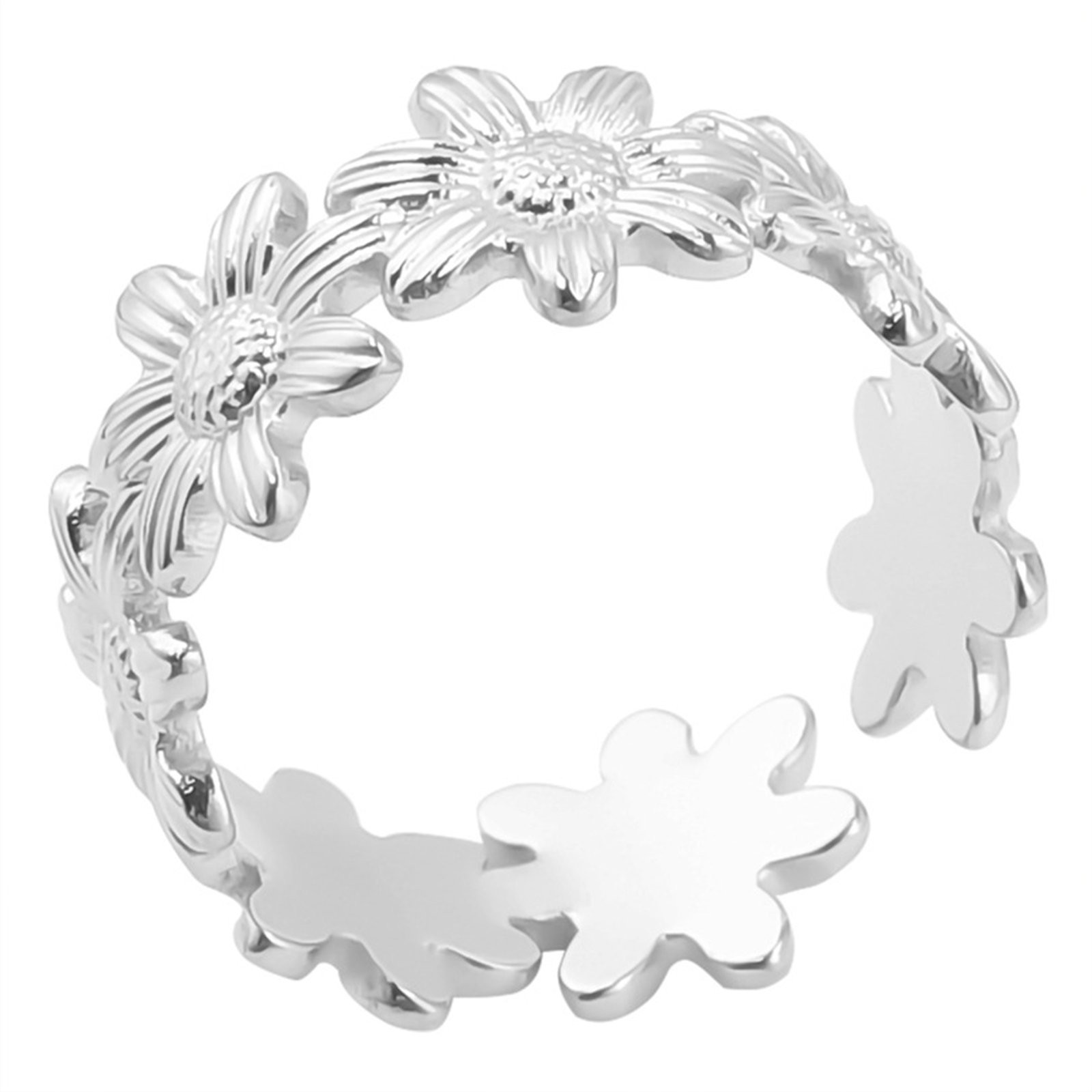 thumbnail image 2 of Anillo de pétalos de acero abierto de la vendimia de acero inoxidable anillo de titanio y ajustable de los hombres de las mujeres Anillos de moda Anillos para Chicas Adolescentes, 2 of 2